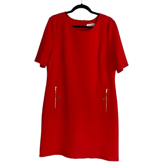 Calvin Klein Dresses & Skirts - Calvin Klein Short Sleeve Red Sheath Midi Dress Size 14